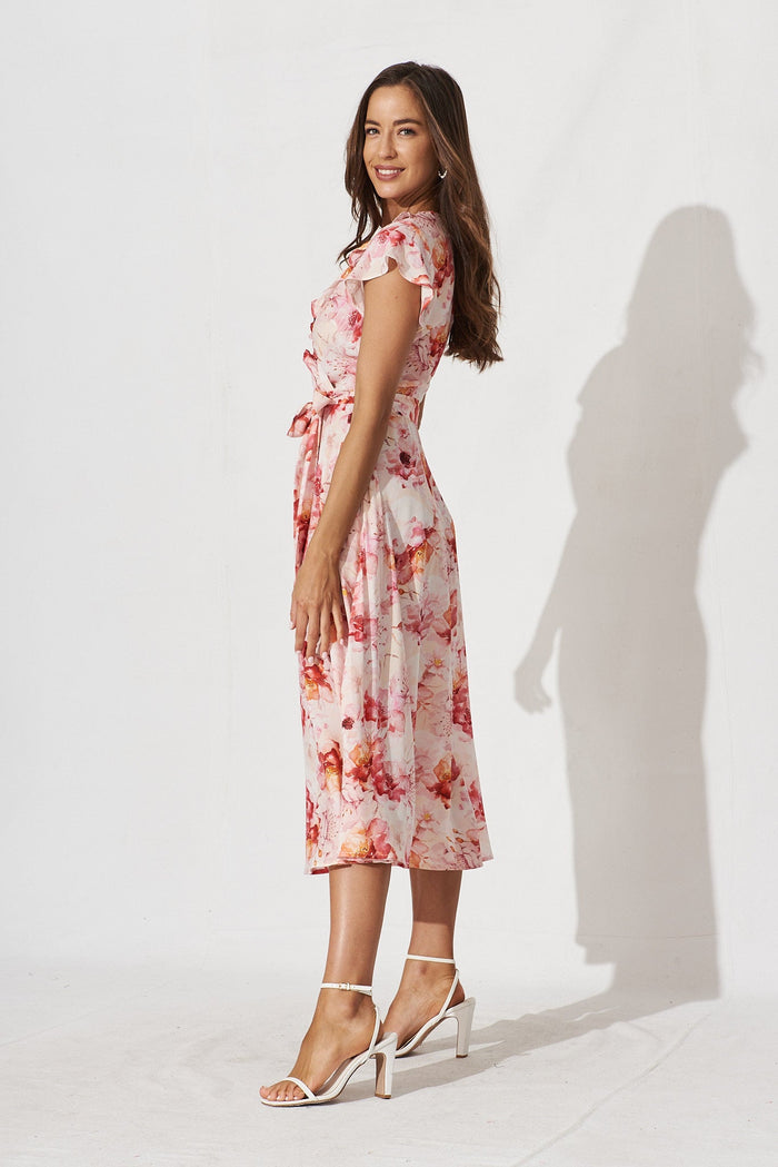 Kailey Midi Dress In Blush With Pink Floral - side