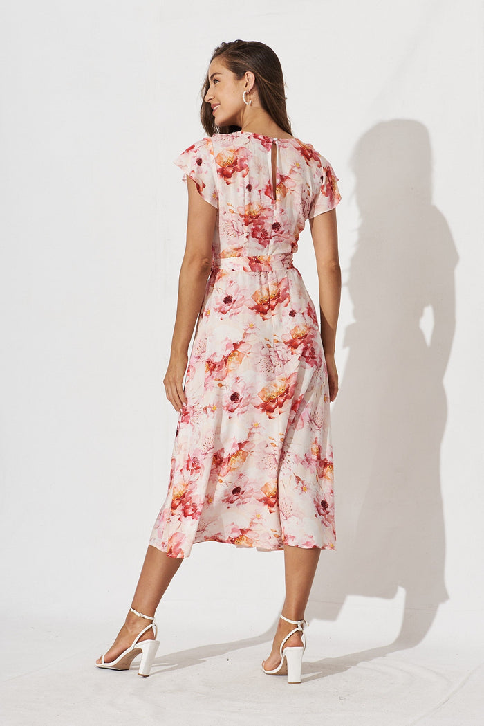 Kailey Midi Dress In Blush With Pink Floral - back