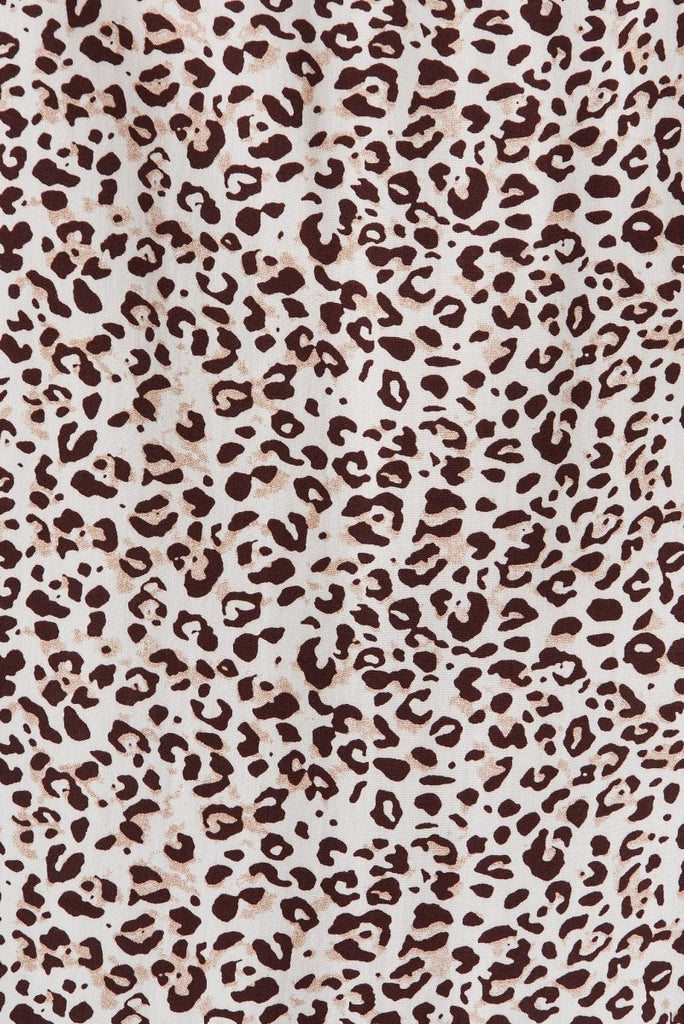 Candie Midi Dress In White With Brown Leopard Print - St Frock (Dev)