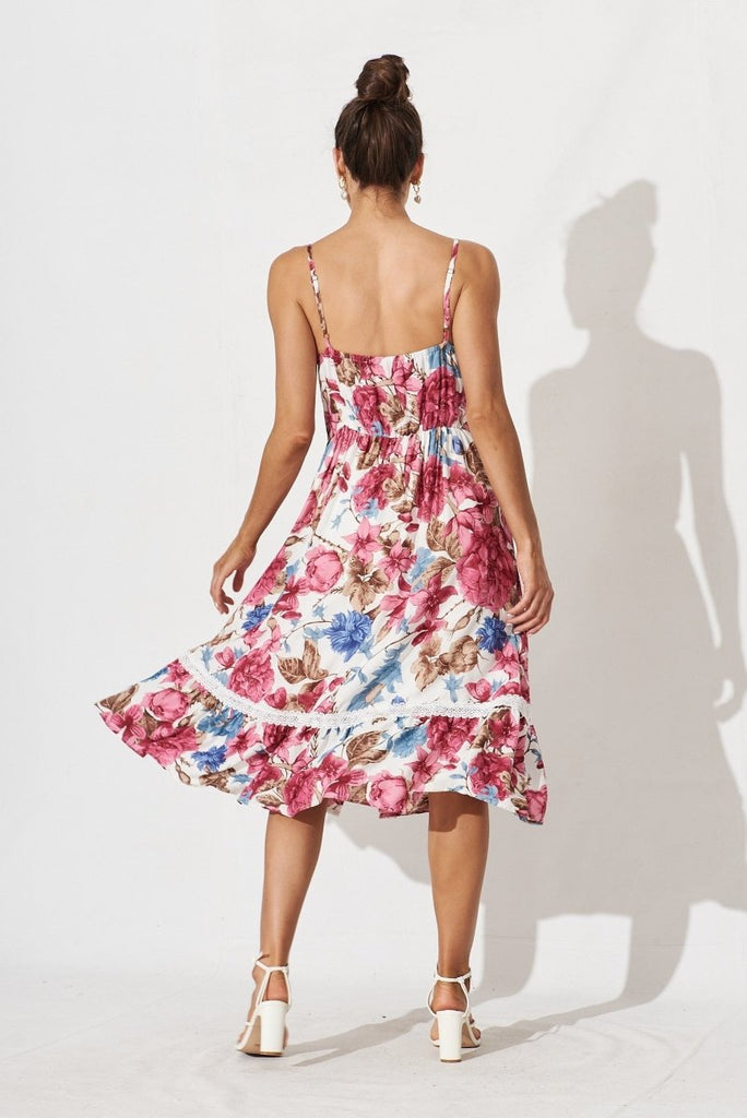 Cherry Midi Sun Dress In Cream With Red Floral - St Frock (Dev)