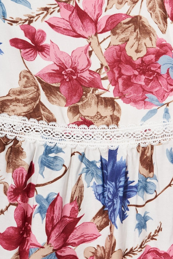 Cherry Midi Sun Dress In Cream With Red Floral - St Frock (Dev)
