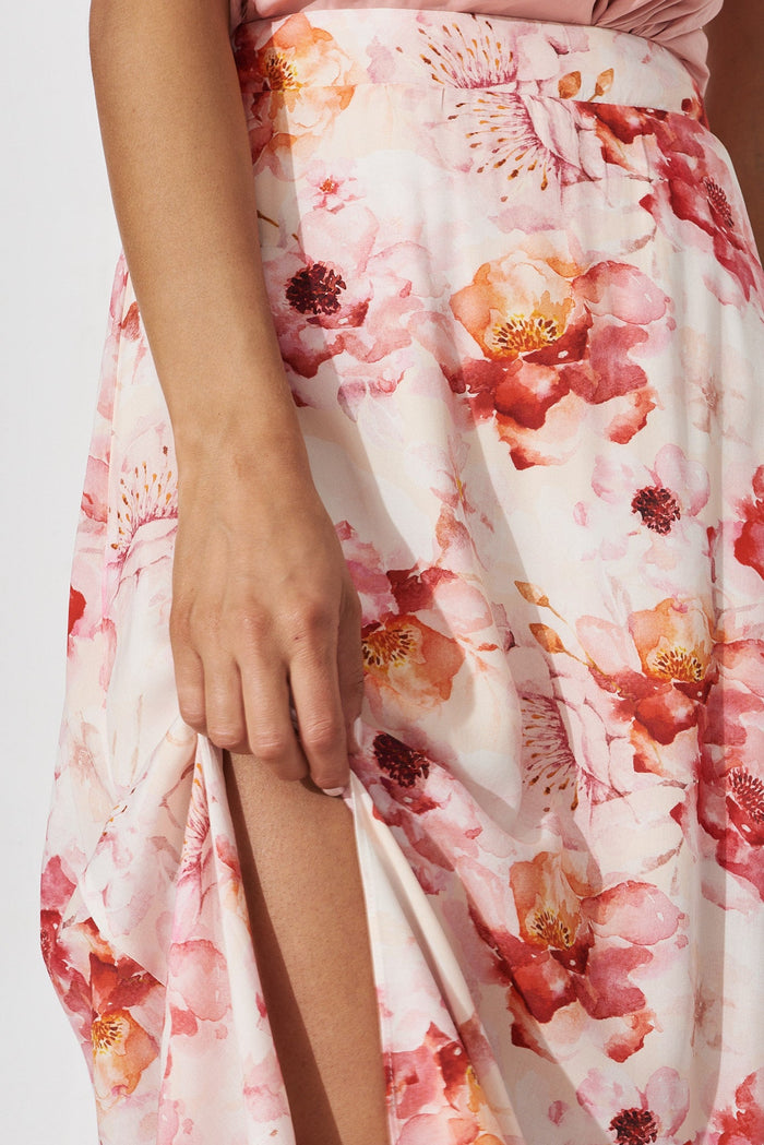 Kairi Midi Skirt In Blush With Pink Floral - detail