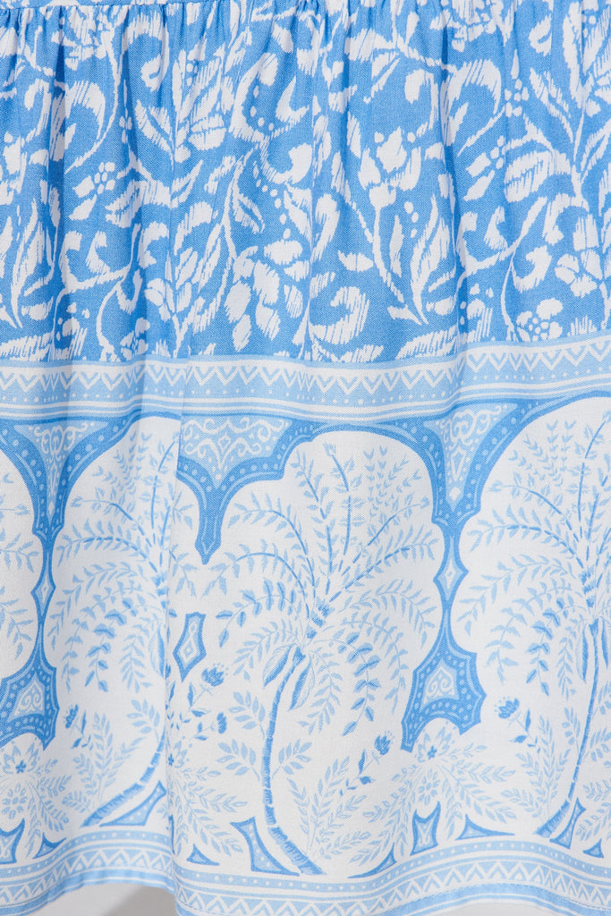 Estela Maxi Dress In White With Blue Boho Floral - fabric