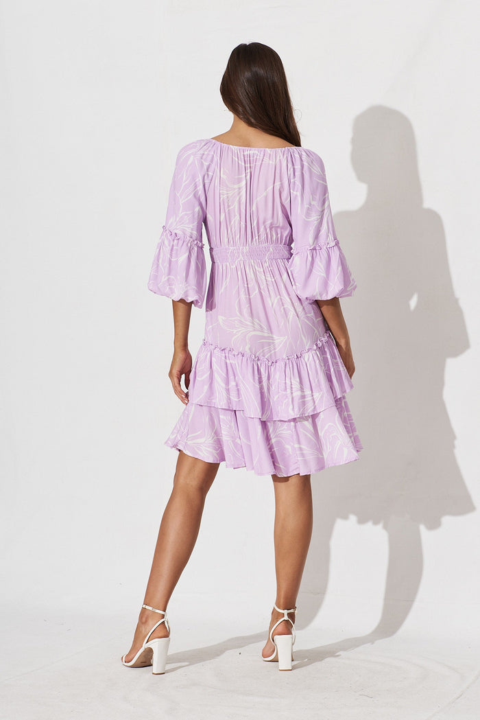 Kailani Dress In Lilac With White Floral - back
