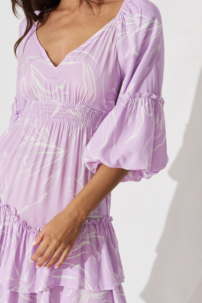 Kailani Dress In Lilac With White Floral - detail