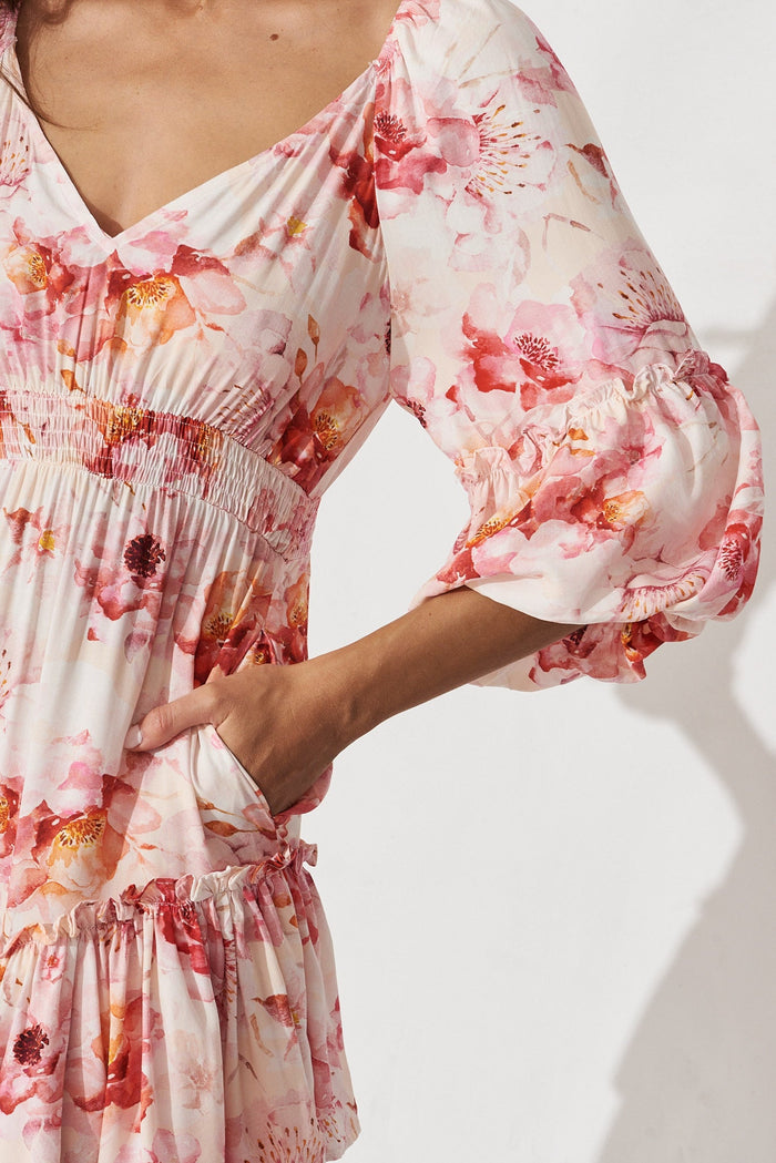 Kailani Dress In Blush With Pink Floral - detail