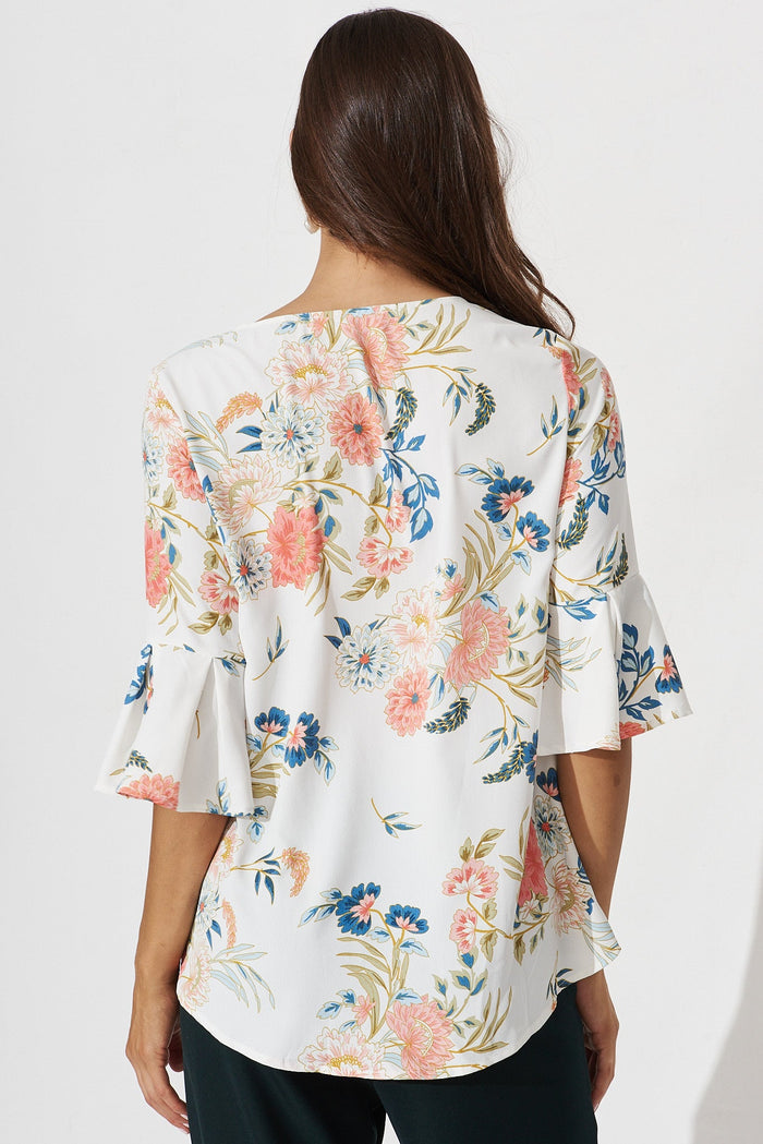 Tai Top In White With Blush Floral - back