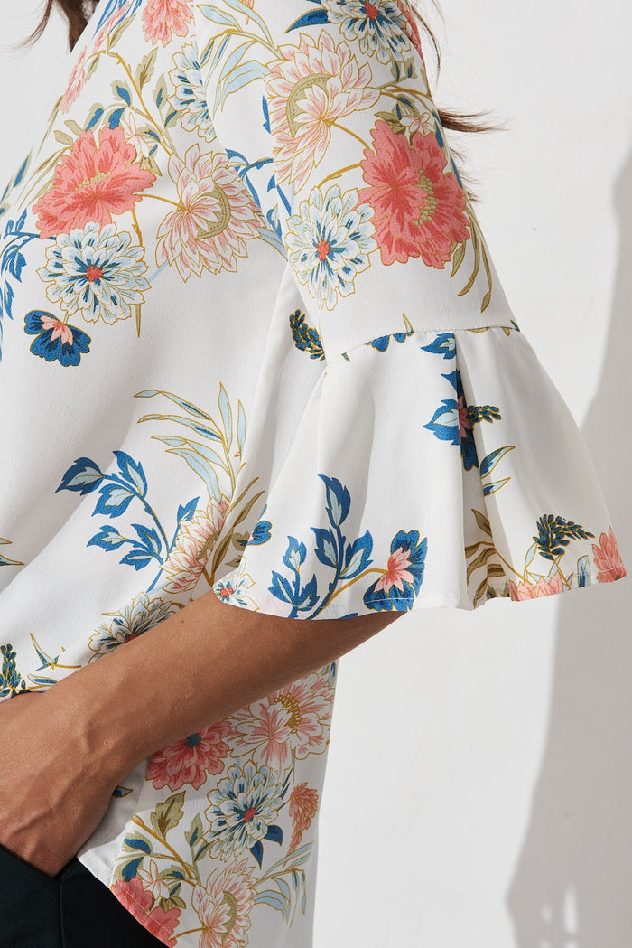 Tai Top In White With Blush Floral - detail