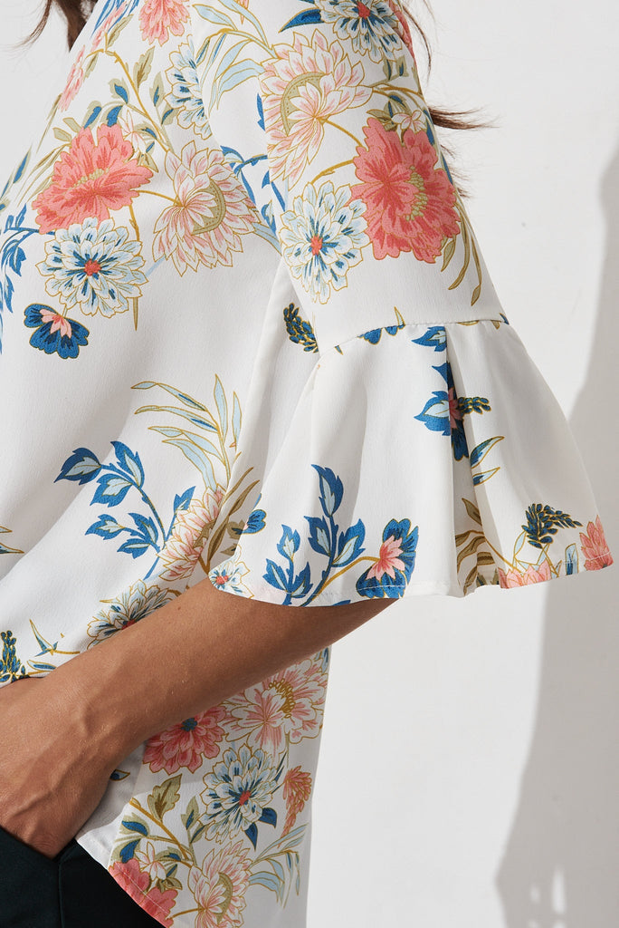 Tai Top In White With Blush Floral - detail