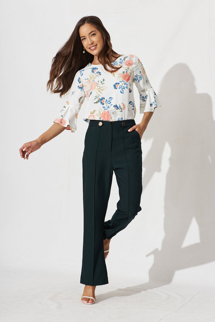 Tai Top In White With Blush Floral - full length