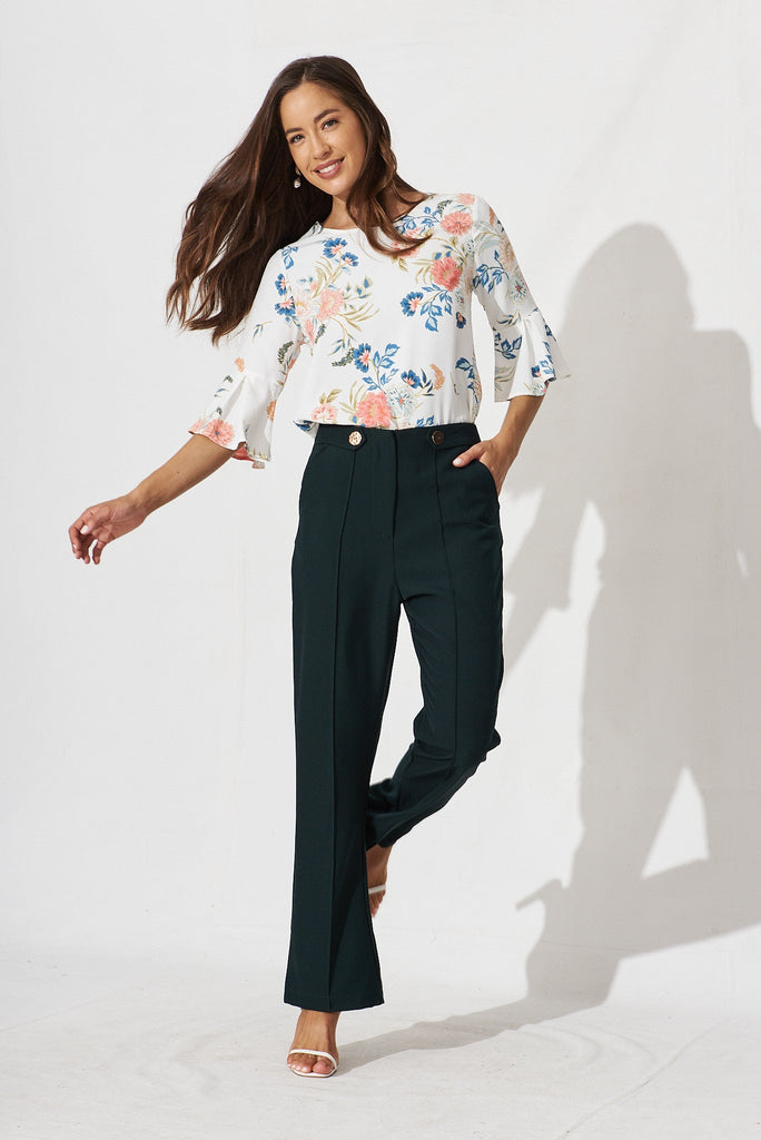 Tai Top In White With Blush Floral - full length