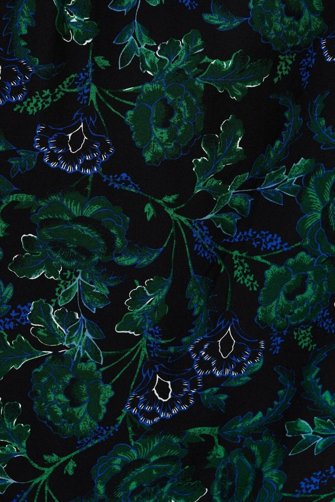 Candie Midi Dress In Emerald With Green And Blue Floral - St Frock (Dev)
