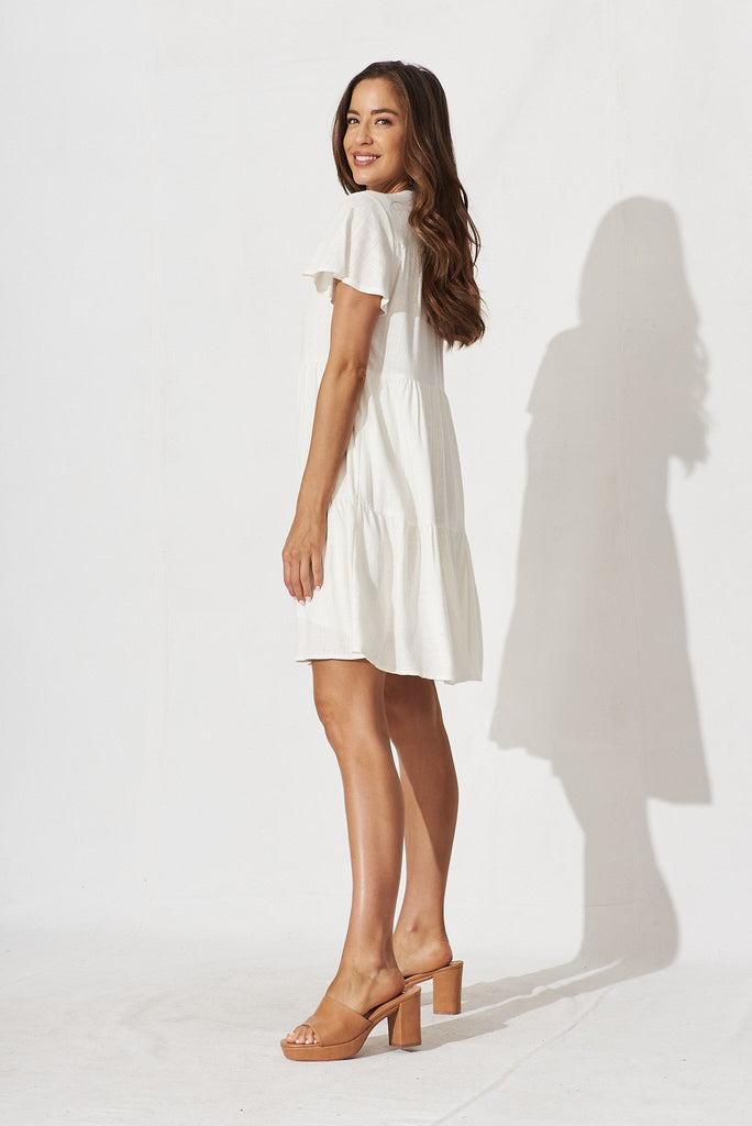 Adeline Shirt Dress In White Linen Blend - side