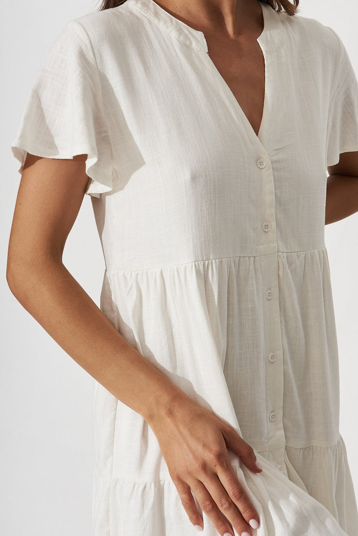 Adeline Shirt Dress In White Linen Blend - detail