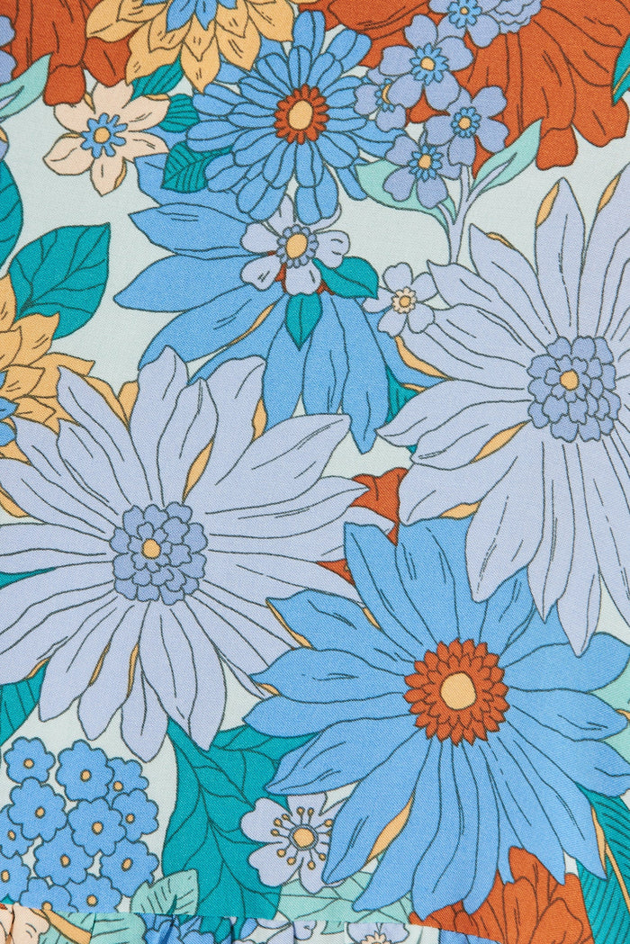 Mariachi Dress In Blue Multi Boho Floral - fabric