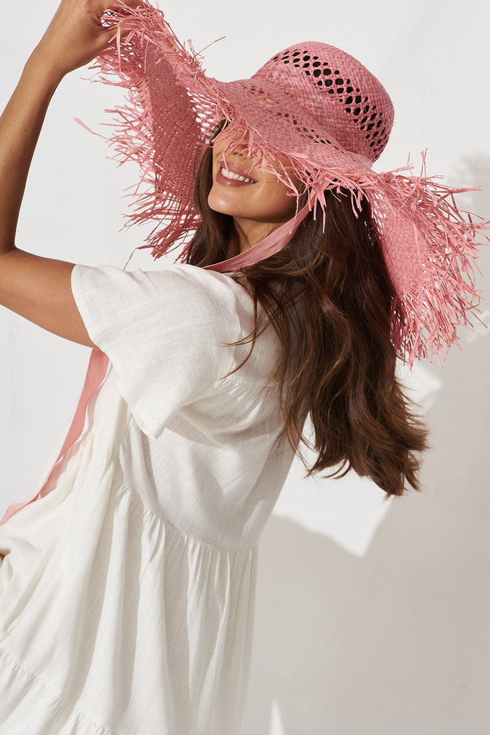 August + Delilah Kracy Straw Hat In Pink - St Frock (Dev)