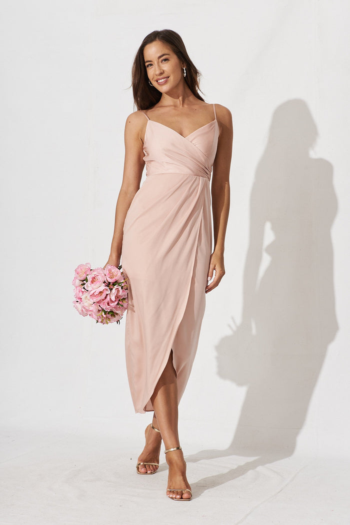 Kerrie Midi Dress In Champagne Satin - full length