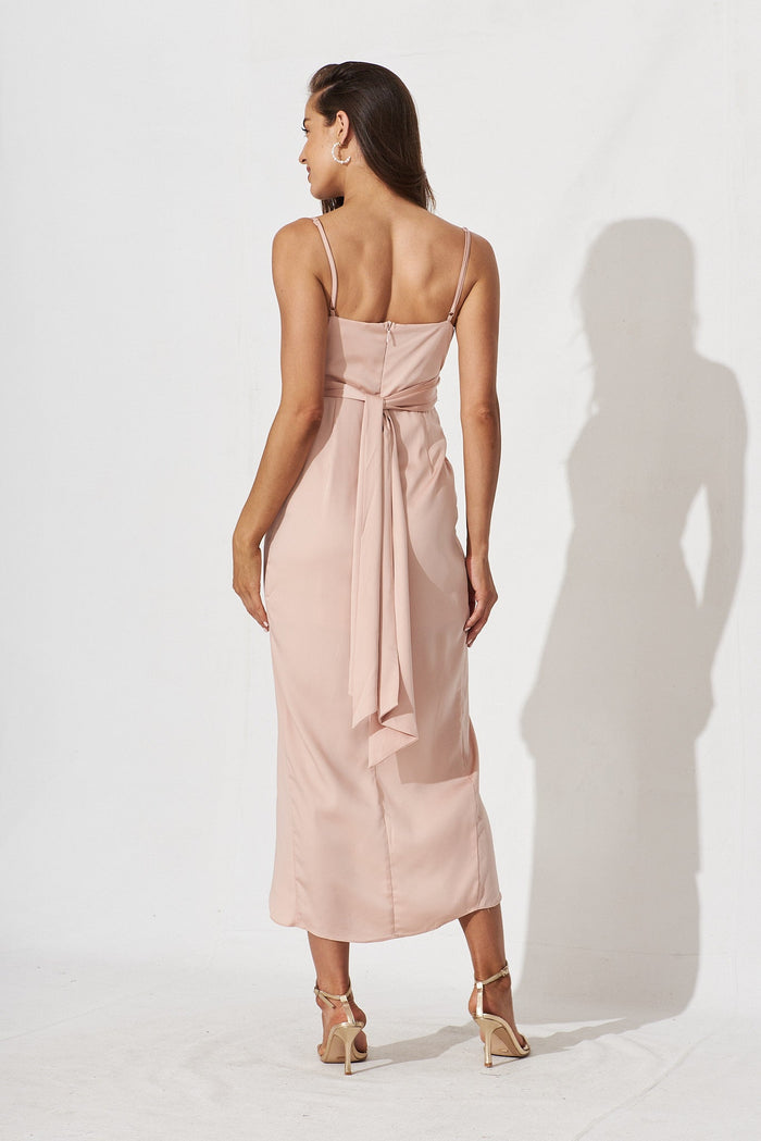 Kerrie Midi Dress In Champagne Satin - back