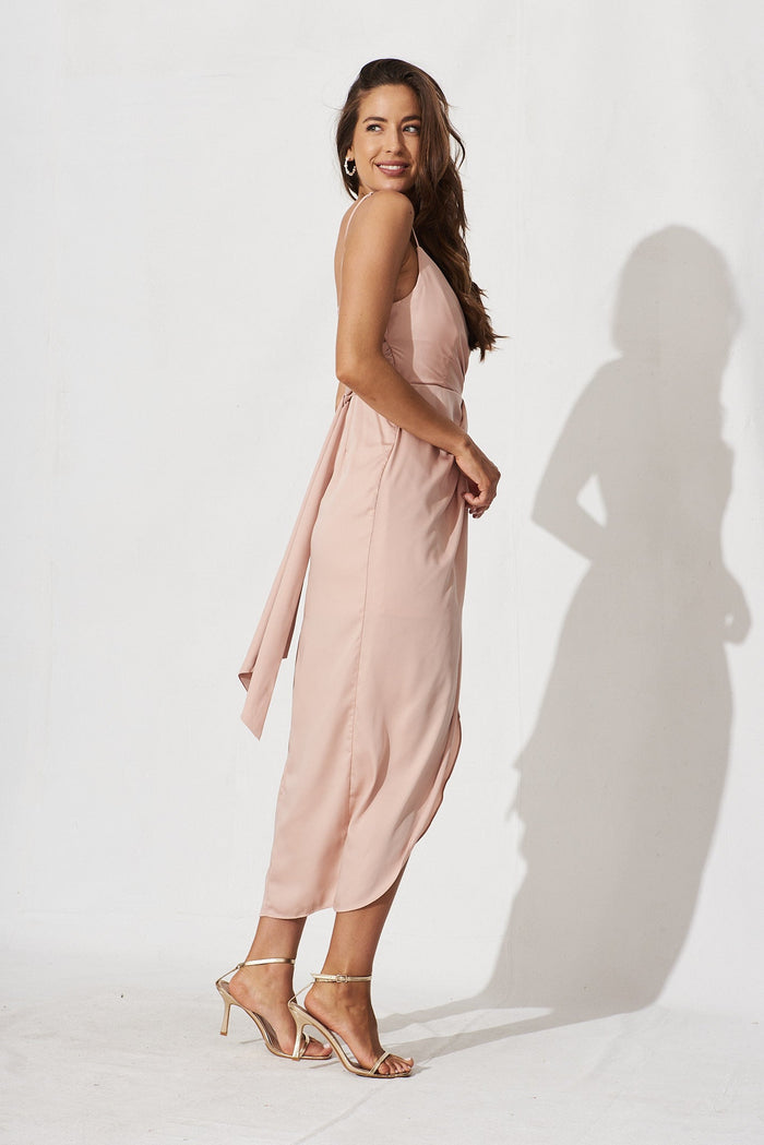 Kerrie Midi Dress In Champagne Satin - side