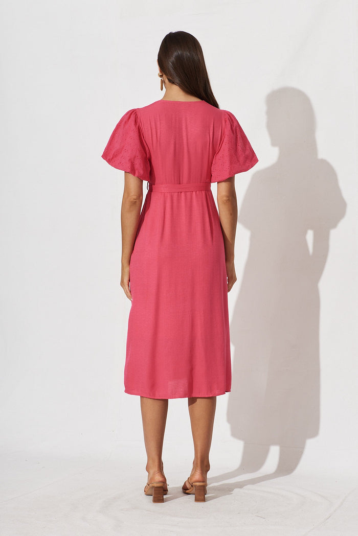 Jamarni Midi Dress In Pink Linen Blend - back