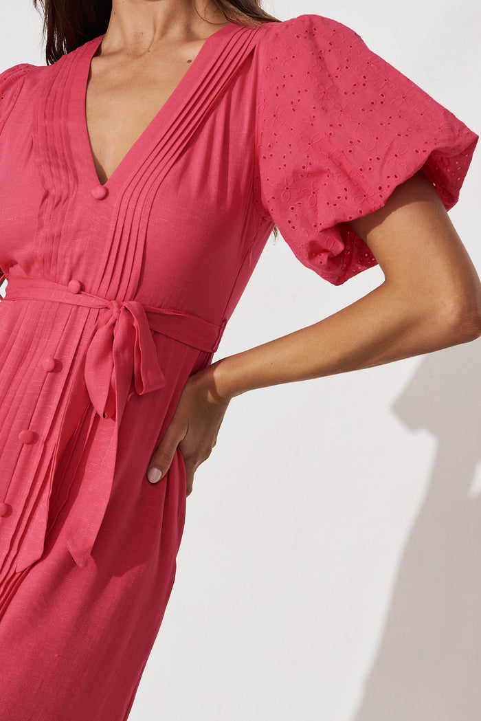Jamarni Midi Dress In Pink Linen Blend - detail