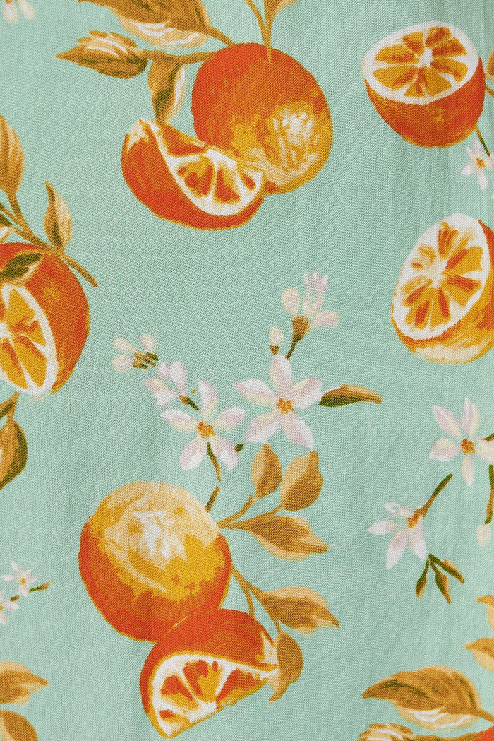 Dana Midi Sun Dress In Green With Orange Print -  fabric