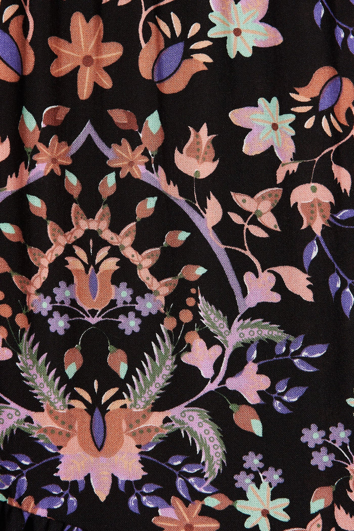 Adelita Maxi Dress In Black With Apricot Floral - fabric