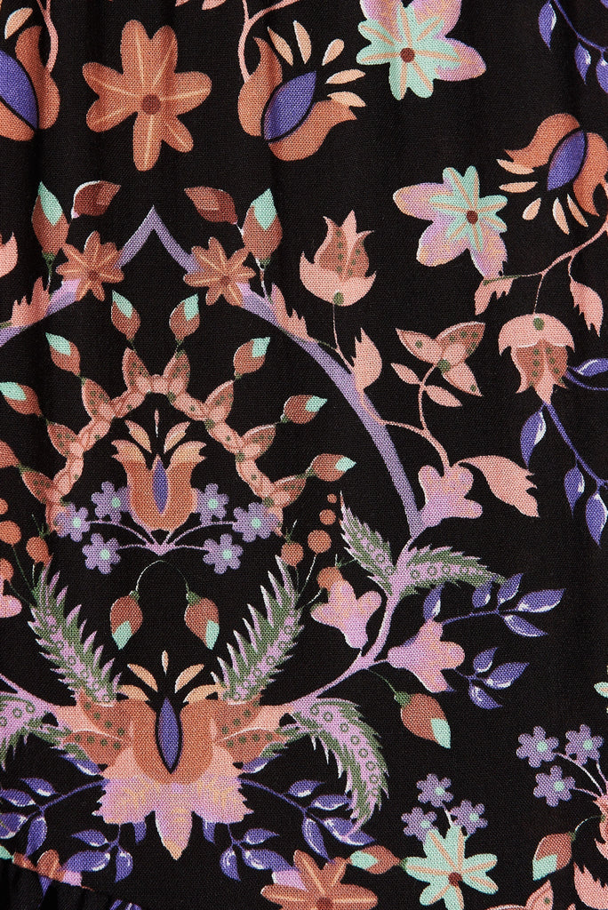 Adelita Maxi Dress In Black With Apricot Floral - fabric