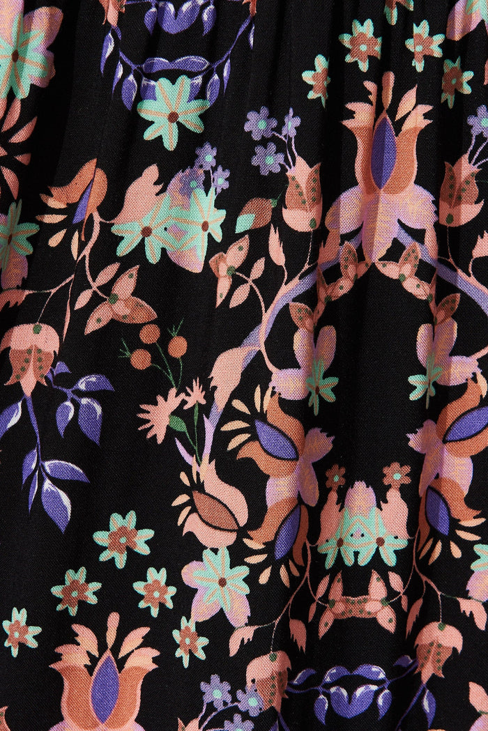Fella Maxi Wrap Dress In Black With Apricot Floral - fabric
