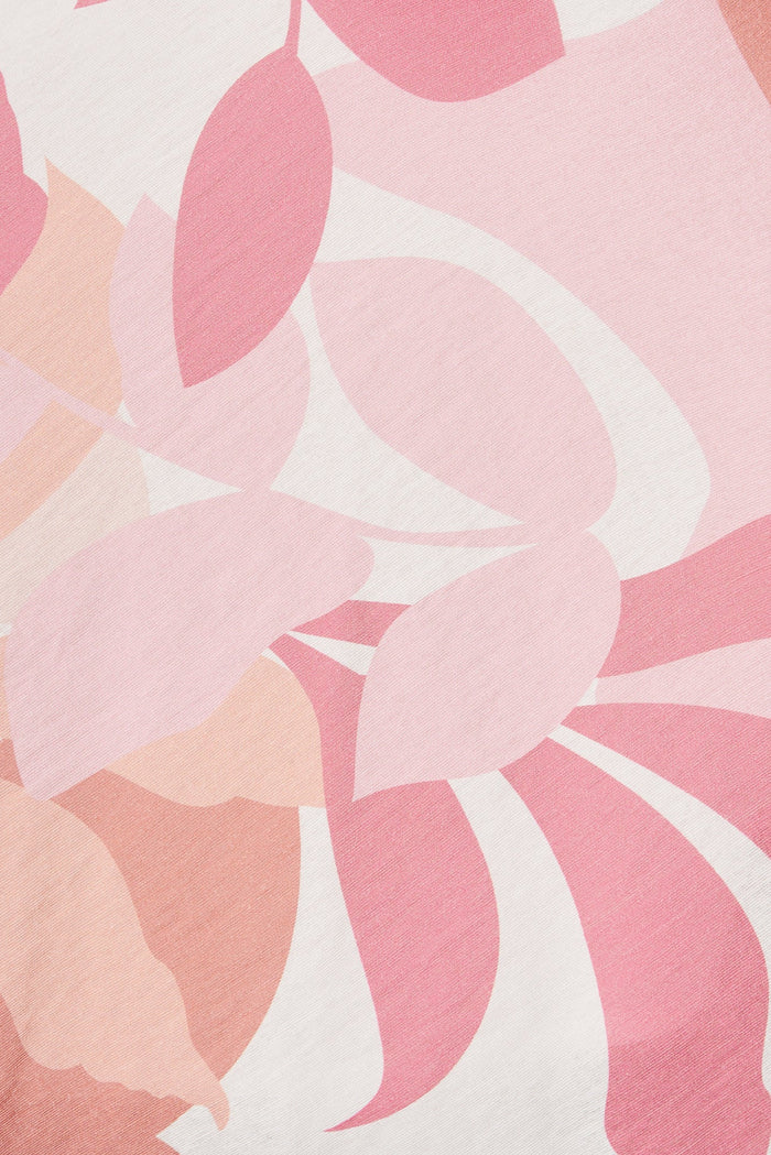 Kienna Dress In White With Pink Multi Leaf Print - fabric