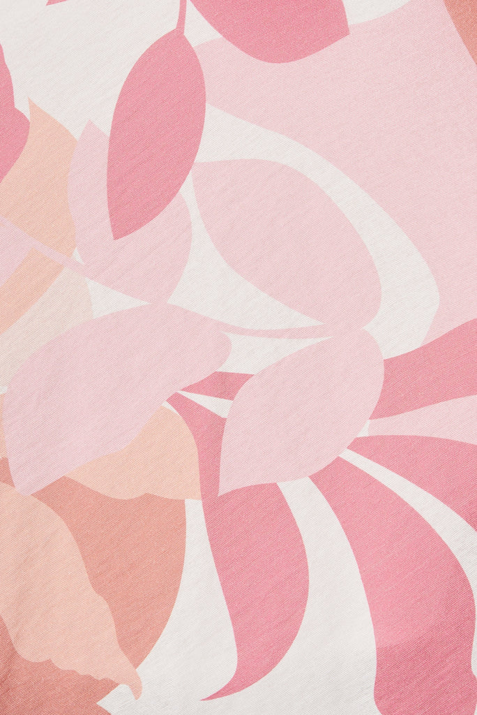 Kienna Dress In White With Pink Multi Leaf Print - fabric
