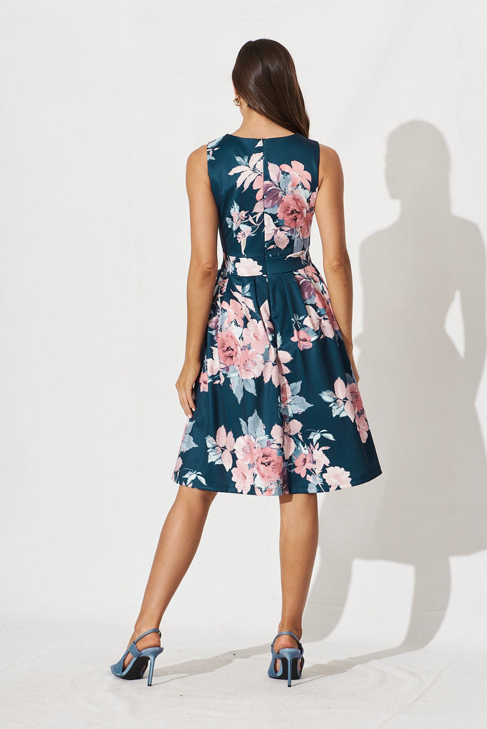 Jardin Dress In Teal With Blush Floral - back