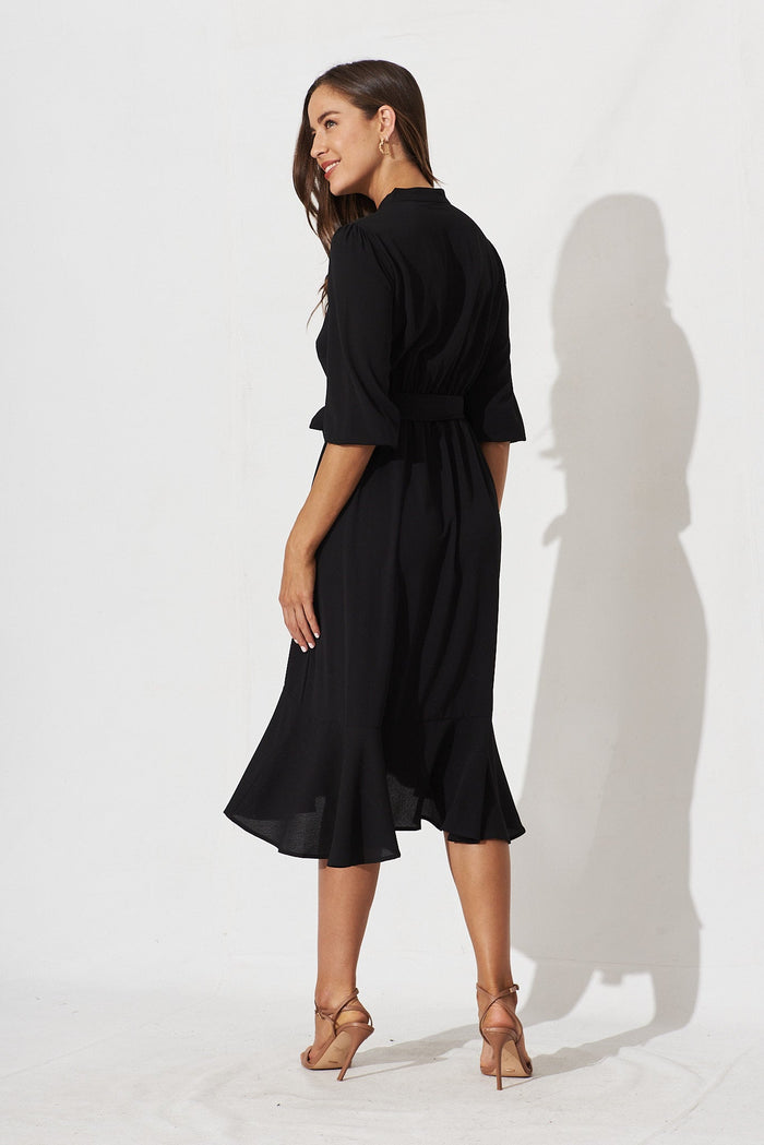 Jemimah Midi Dress In Black Crepe - back