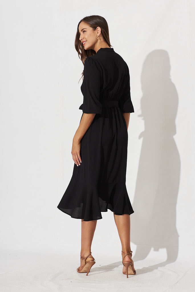 Jemimah Midi Dress In Black Crepe - back