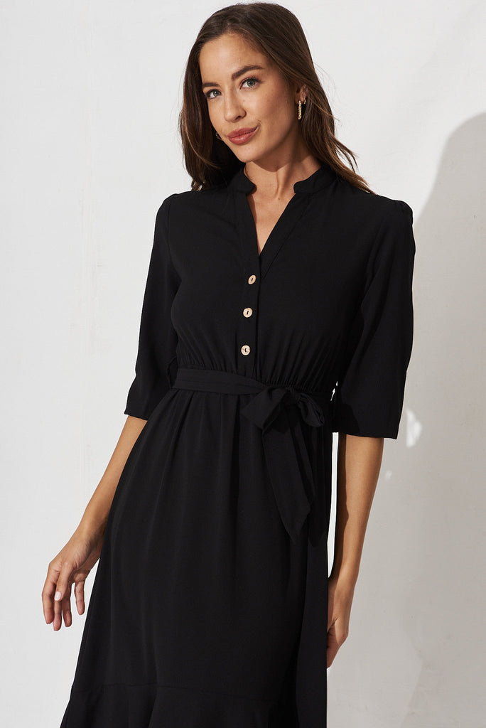 Jemimah Midi Dress In Black Crepe - front