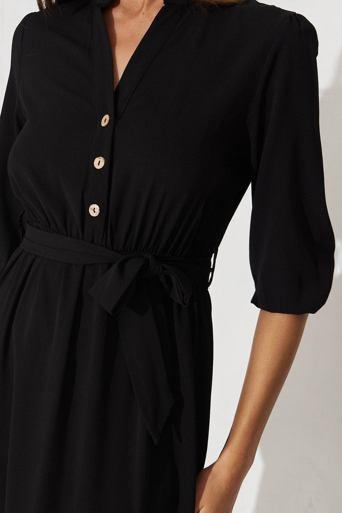 Jemimah Midi Dress In Black Crepe - detail