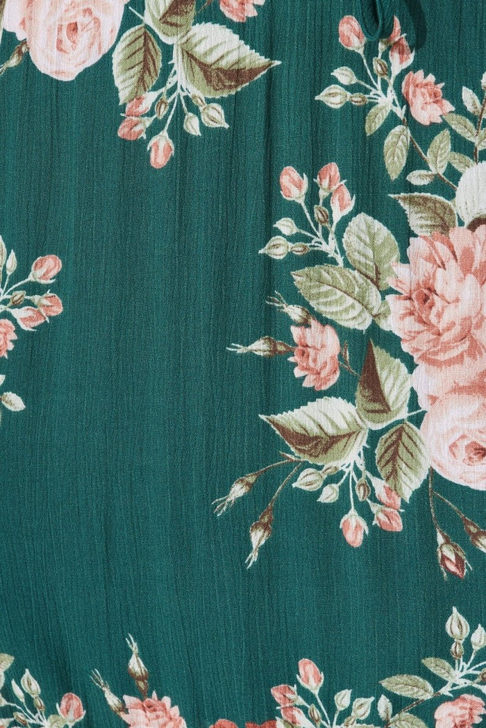 Carry Maxi Dress In Emerald With Beige Boho Floral - St Frock (Dev)