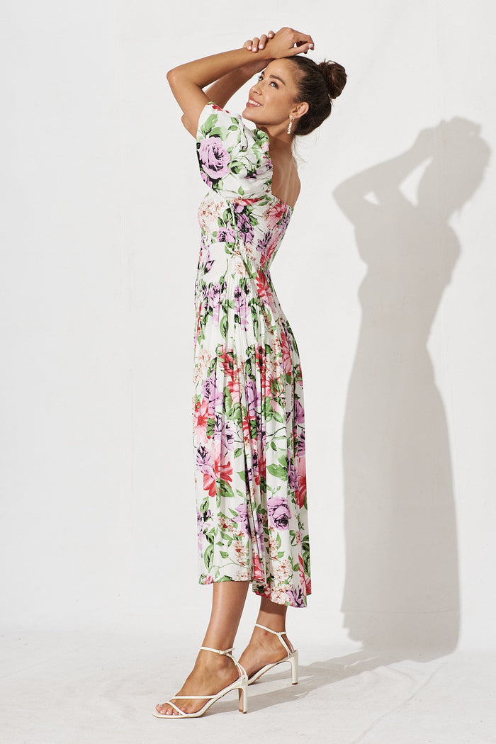 Dansy Maxi Dress In White With Multi Floral - side