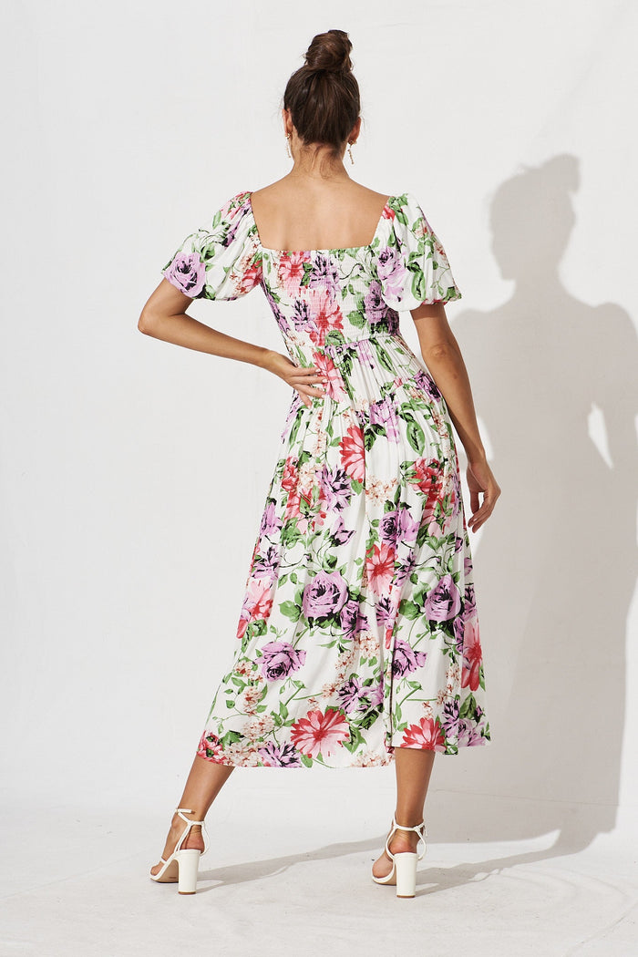 Dansy Maxi Dress In White With Multi Floral - back