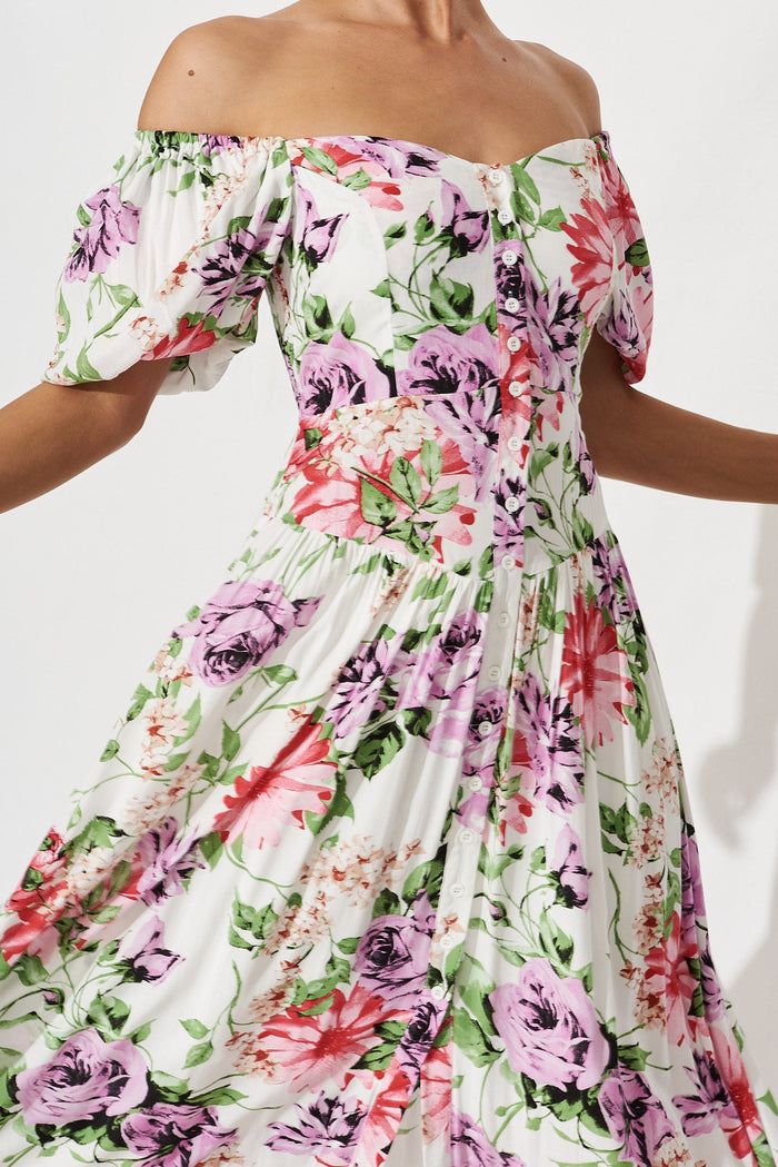 Dansy Maxi Dress In White With Multi Floral - detail