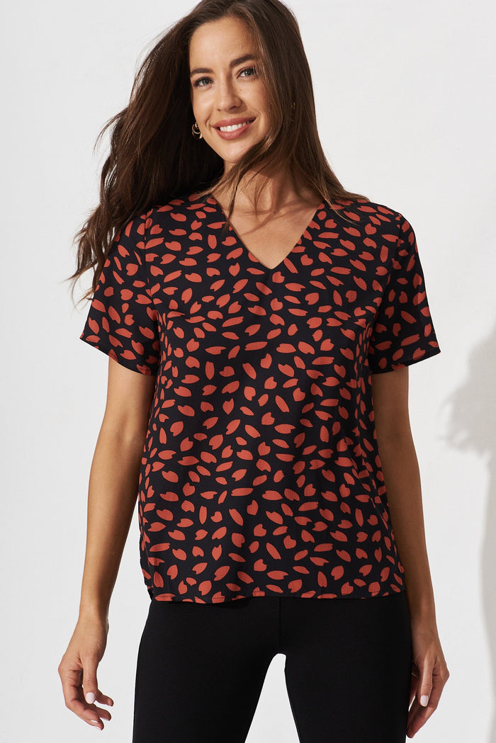 Trinity Top In Black With Rust Leaf - front