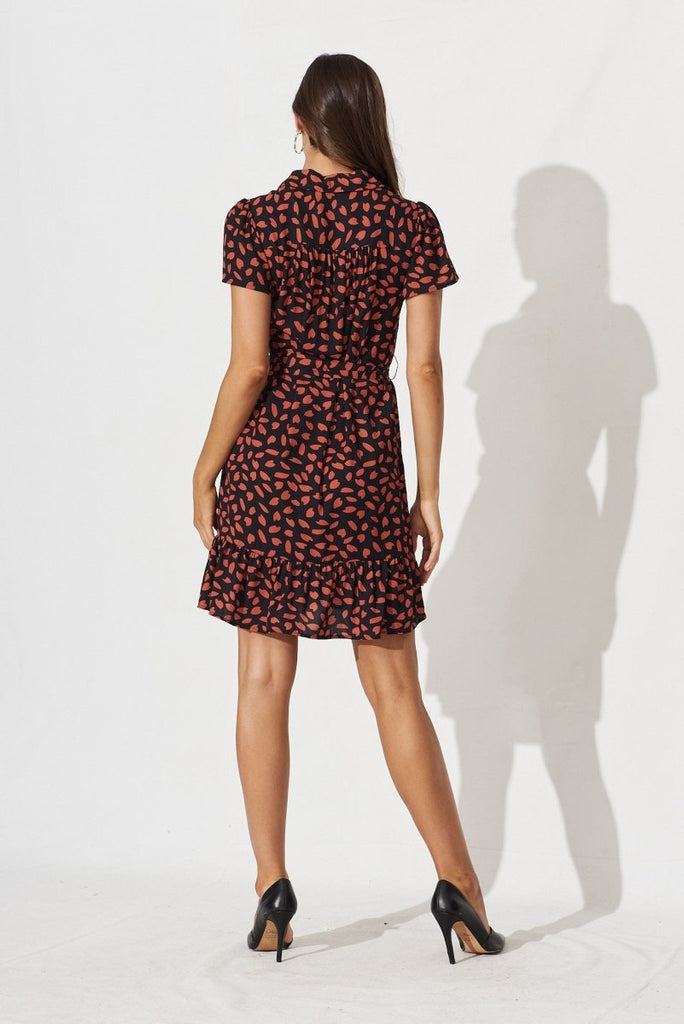 Charlotte Shirt Dress In Black With Rust Leaf - St Frock (Dev)