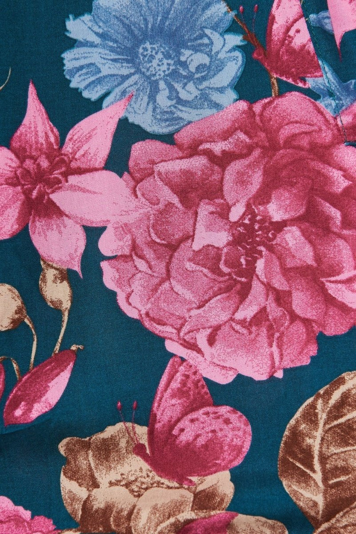 Cherry Midi Sun Dress In Teal Floral - St Frock (Dev)