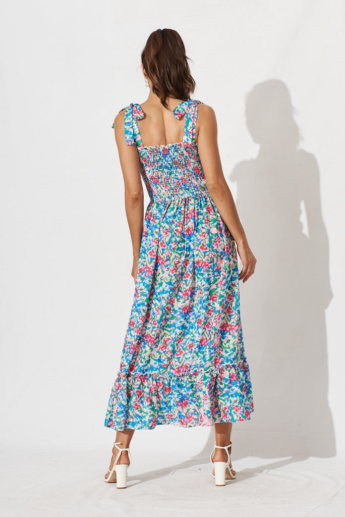 Malen Maxi Sundress In Blue And Pink Multi Floral - back