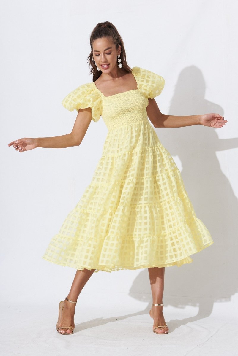 Ciela Midi Dress In Yellow Organza - St Frock (Dev)