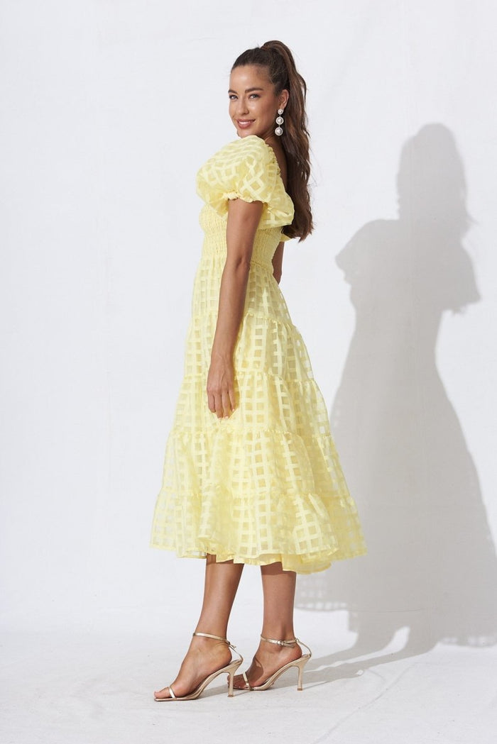Ciela Midi Dress In Yellow Organza - St Frock (Dev)