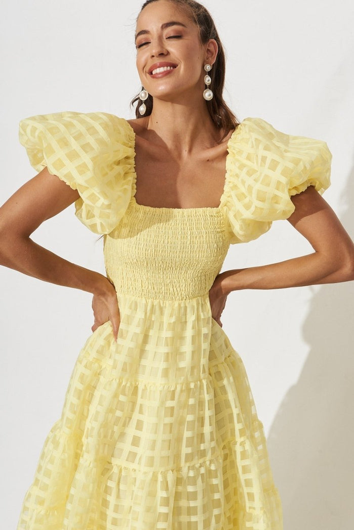 Ciela Midi Dress In Yellow Organza - St Frock (Dev)