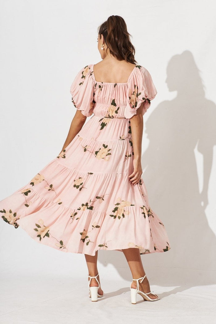 Charly Midi Dress In Blush With Beige Floral - St Frock (Dev)
