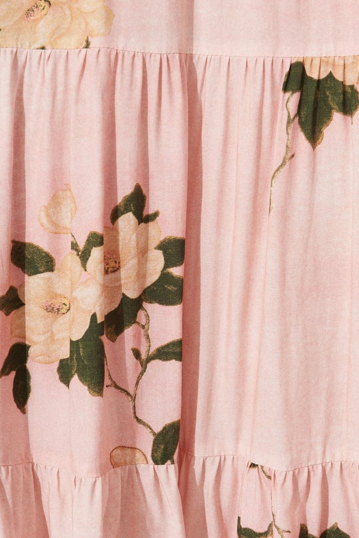 Charly Midi Dress In Blush With Beige Floral - St Frock (Dev)