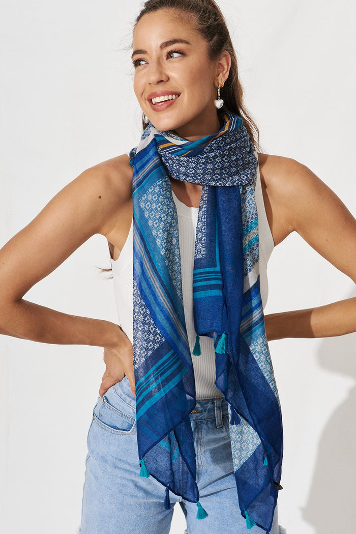 August + Delilah Wild Side Scarf In Navy Patchwork - St Frock (Dev)